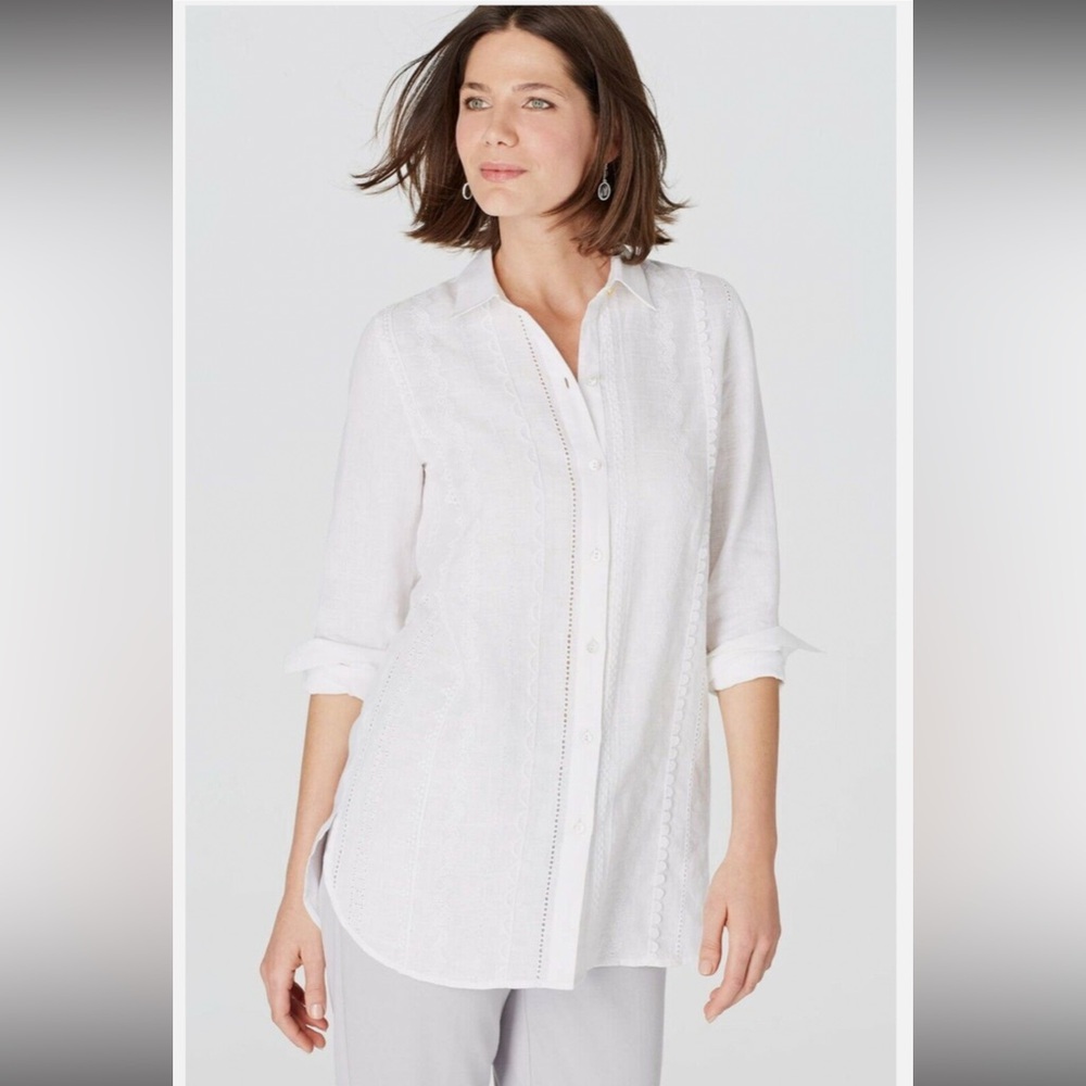 J . Jill Linen Embroidered White Tunic Romantic Comfy Size Large Tall